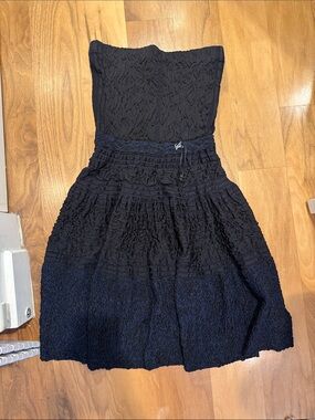 Louis Vuitton Black Strapless Textured Midi Dress